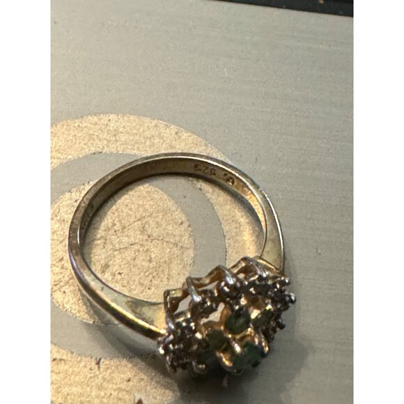 Vintage 925 Sterling Silver Ring With Green Gemstone & Clear Crystals Size 6 2.5 - Picture 10 of 11